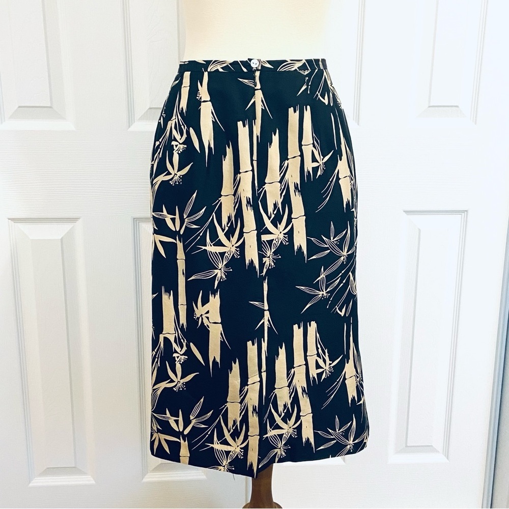 Harve' Benard 100% Silk Black & Gold Bamboo Print Pencil Skirt Luxe Womens Sz 12